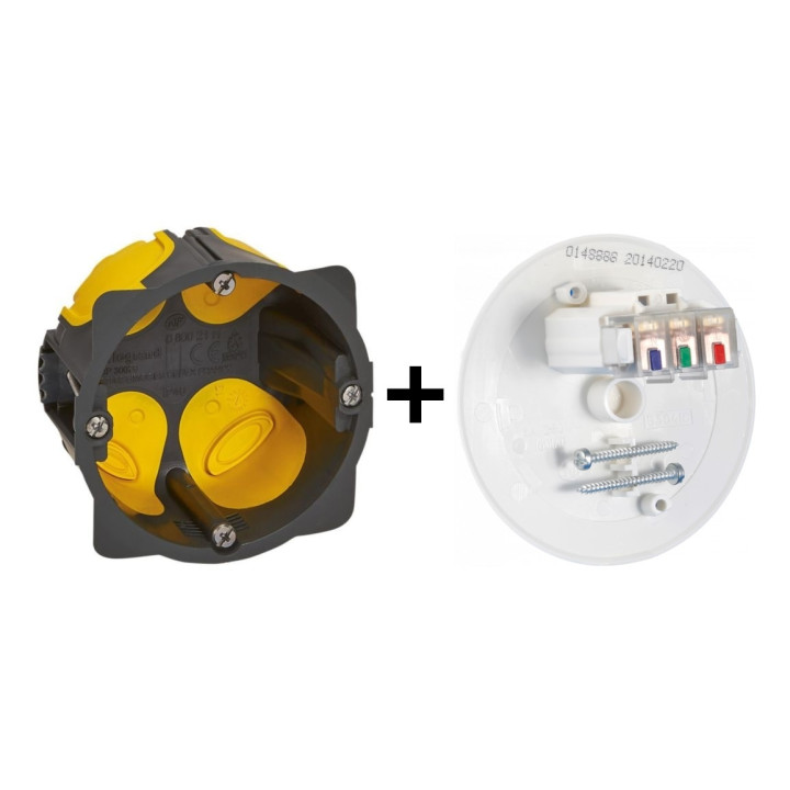 Legrand - LOT - Boîte d'encastrement 1 poste avec couvercle DCL - BBC - Profondeur 40mm - D.67mm - Réf : 080021L+53041