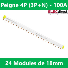 Schneider - Acti9 iC60, peigne à dents, 4 pôles, 100A, 24 modules de 18mm - Réf : A9XPH424
