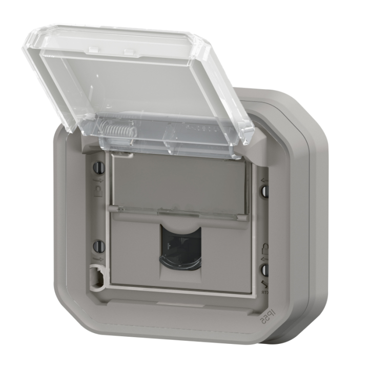 Legrand - Plexo - Prise RJ45 Cat. 6A STP - Encastré - Gris - IP55/IK07 - Réf : 069559L+069681L
