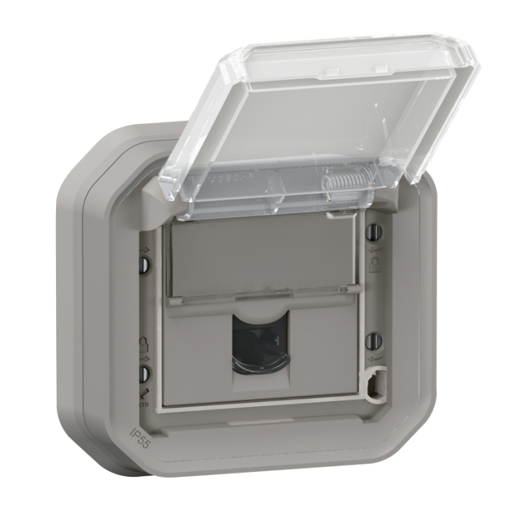 Legrand - Plexo - Prise RJ45 Cat. 6A STP - Encastré - Gris - IP55/IK07 - Réf : 069559L+069681L