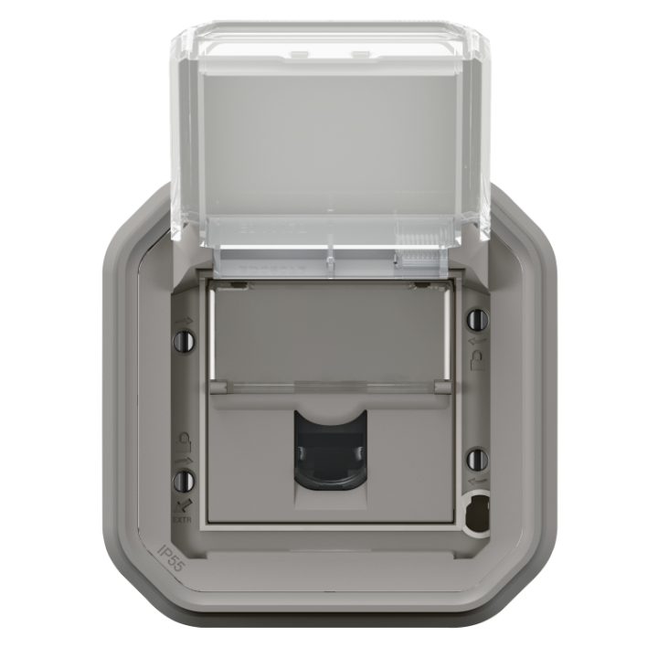 Legrand - Plexo - Prise RJ45 Cat. 6A STP - Encastré - Gris - IP55/IK07 - Réf : 069559L+069681L
