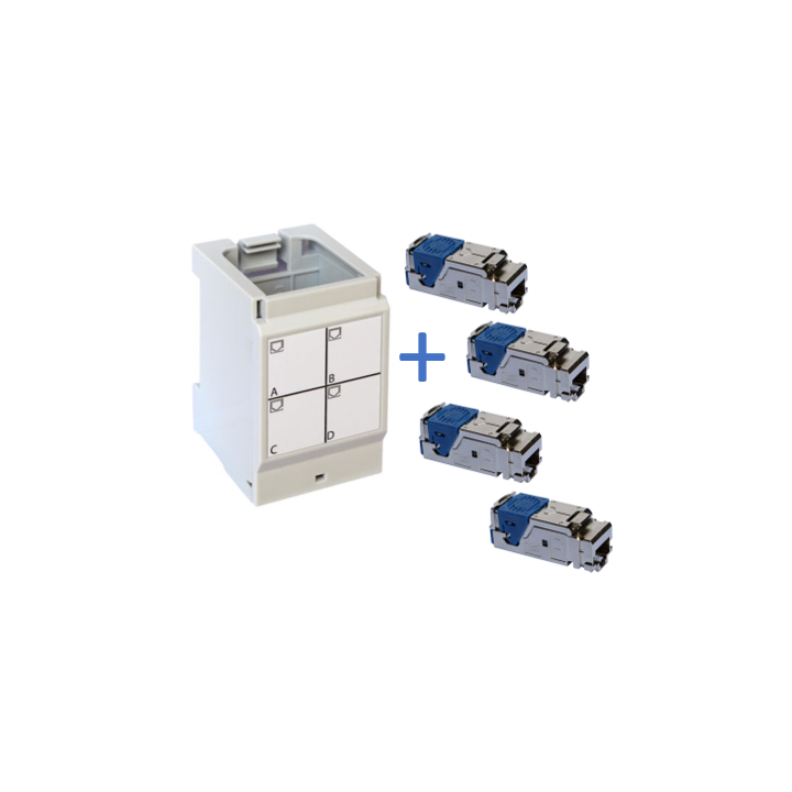 Legrand - Support pour 4 connecteurs RJ45 + 4 connecteurs RJ45 - Grade 2 TV - Réf: 413183x4 + 413180