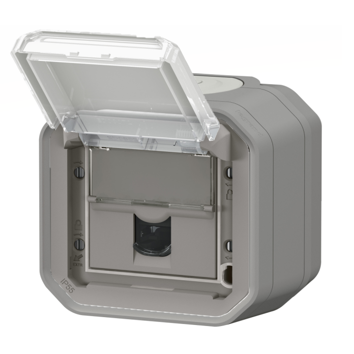 Legrand - Plexo - Prise RJ45 Cat. 6A STP - Saillie - Gris - IP55/IK07 - Réf : 069559L+069651L