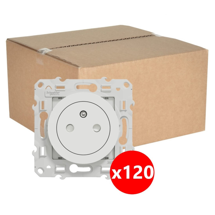 Schneider - LOT Odace- Prise de courant Odace affleurante x120 - Blanc - 2P+T - 16A - 250V - Bornes auto - Réf : S520052 X 120