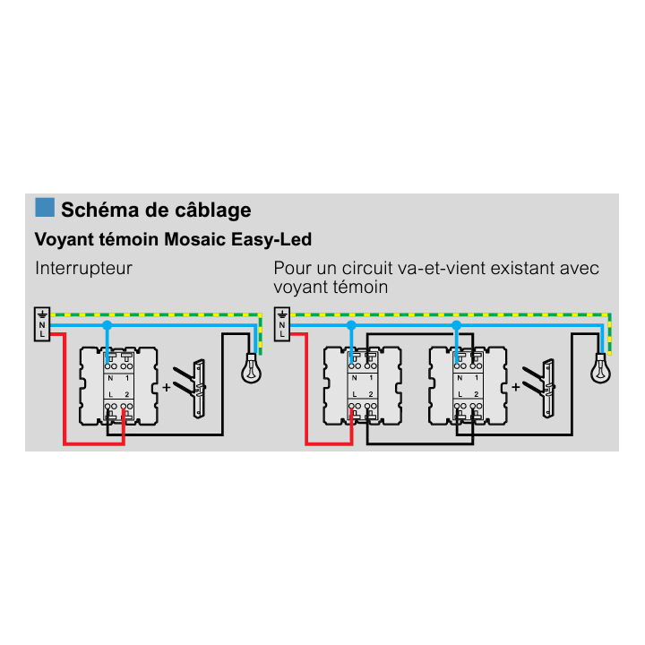 Legrand - Mosaic - Interrupteur Va et Vient Témoin - Blanc - 10A - 1M - Réf : 278001L+067685L