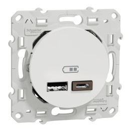 Schneider - Odace Prise double USB Blanc - Type A+C - 2.4A - Réf : S520401