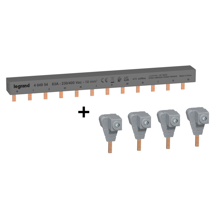 Legrand - Peigne d'alimentation HX3 - 4P - Pour bornes à vis - 12M + bornes d'alimentation - 404954+404906x4