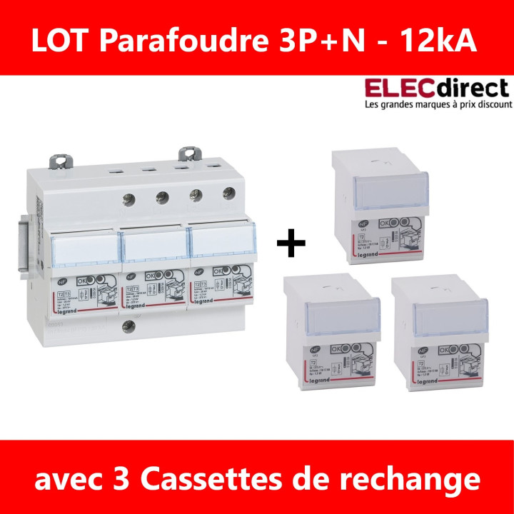Legrand - Parafoudre Tétra 400V - Type 2 + Cassette de rechange - 003953 + 003954x3