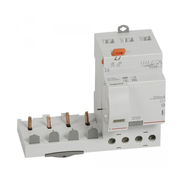 Legrand - Bloc diff adapt DX3-vis-4P-400V-63A-typeAC-300mA-Disj 1mod/pôle-cabl trad - 410512