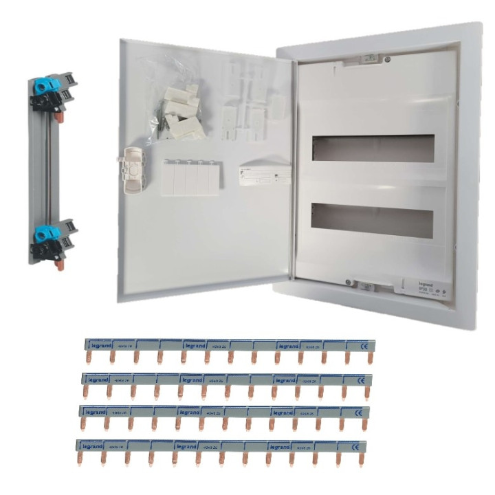 Legrand - LOT - Coffret encastrable - 28M avec porte métal + Peignes V et H - Réf : 001532+405000+404926x4