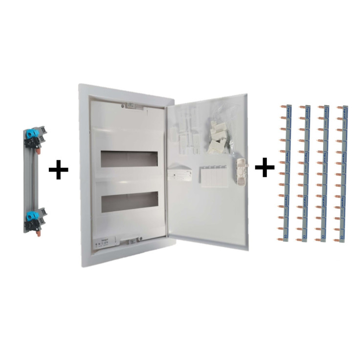 Legrand - LOT - Coffret encastrable - 28M avec porte métal + Peignes V et H - Réf : 001532+405000+404926x4