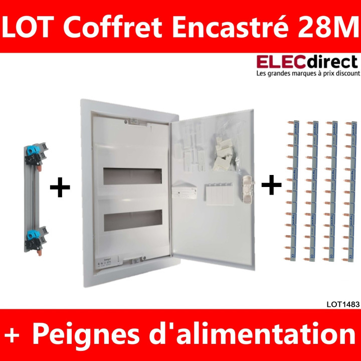 Legrand - LOT - Coffret encastrable - 28M avec porte métal + Peignes V et H - Réf : 001532+405000+404926x4