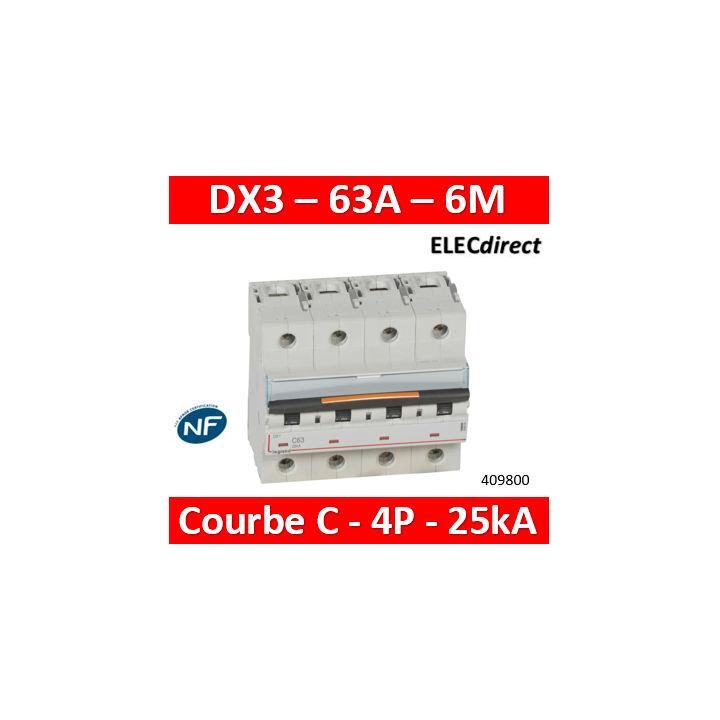 Legrand - Disjoncteur dx³-vis/vis-4p-400v~-63a-25ka-courbe c-protect départ - 409800