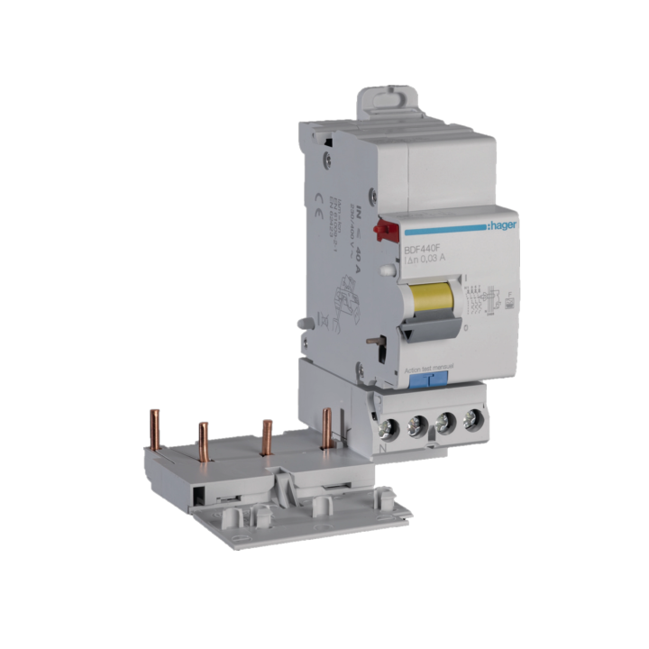 Hager - Bloc différentiel 3P+N 40A 30mA - Type F - Réf : BDF440F
