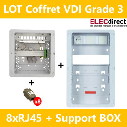 CAE - LOT Tableau C-TRI - 8RJ45 Grade 3 avec Support BOX - Réf : CTRIETG24XAXSD+ZA375C+4x ECONN6AFS8