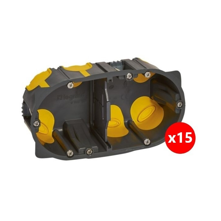 Legrand - Écobatibox - LOT de 15 Boîtes d'encastrement 2 postes - BBC - Profondeur 40mm - D.67mm - Réf : 080022Lx15