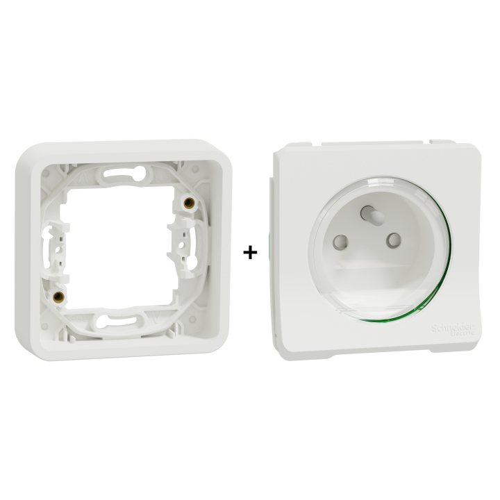 Schneider - Mureva Styl - Prise 2P+T - encastré - IP55 - IK08 - connexion auto - blanc - Réf : MUR39036
