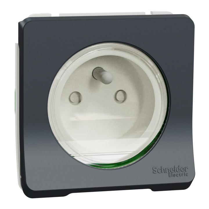 Schneider - Mureva Styl - Prise 2P+T - encastré - IP55 - IK08 - connexion auto - Gris anthr - Réf : MUR35036