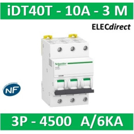 Schneider - Acti9 iDT40T - disjoncteur modulaire - 3P - 10A - courbe C - 4500A/6kA - A9P22310