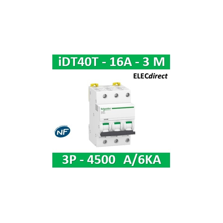 Schneider - Acti9 iDT40T - disjoncteur modulaire - 3P - 16A - courbe C - 4500A/6kA - A9P22316