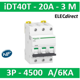 Schneider - Acti9 iDT40T - disjoncteur modulaire - 3P - 20A - courbe C - 4500A/6kA - A9P22320