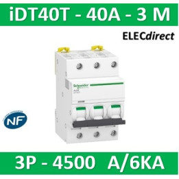Schneider - Acti9 iDT40T - disjoncteur modulaire - 3P - 40A - courbe C - 4500A/6kA - A9P22340