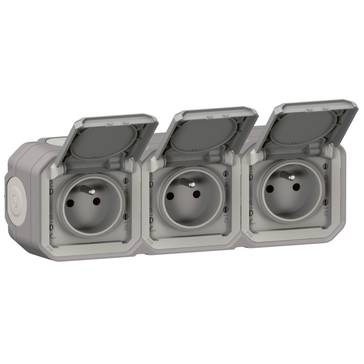Legrand - Plexo - Triple prise de courant - Saillie - 2P+T - 16A - 230V - horizontal - IP55/IK07 - Réf : 069680L+069564L