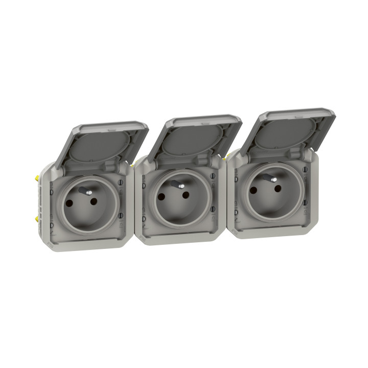 Legrand - Plexo - Triple prise de courant - Saillie - 2P+T - 16A - 230V - horizontal - IP55/IK07 - Réf : 069680L+069564L