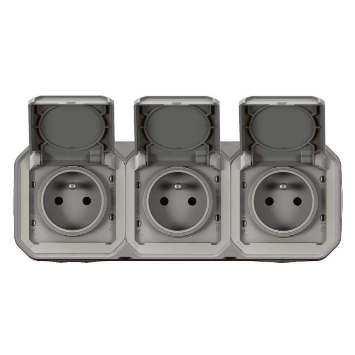 Legrand - Plexo - Triple prise de courant - Encastré - 2P+T - 16A - 230V - horizontal - IP55/IK07 - Réf : 069687L+069564L