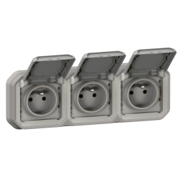 Legrand - Plexo - Triple prise de courant - Encastré - 2P+T - 16A - 230V - horizontal - IP55/IK07 - Réf : 069687L+069564L