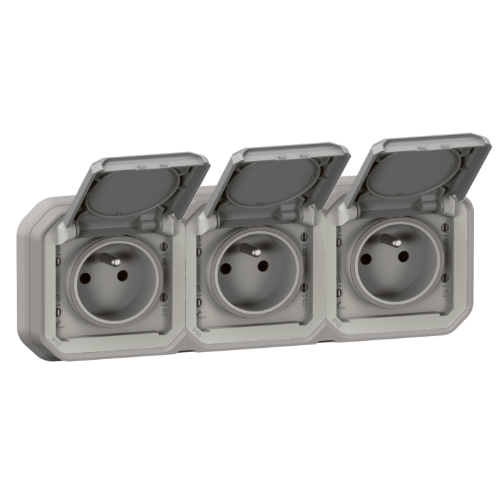 Legrand - Plexo - Triple prise de courant - Encastré - 2P+T - 16A - 230V - horizontal - IP55/IK07 - Réf : 069687L+069564L