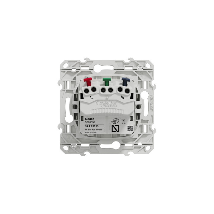 Schneider - Prise de courant Odace affleurante - Blanc - 2P+T - 16A - 250V - Bornes auto - Réf : S520052