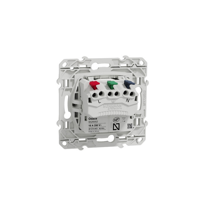 Schneider - Prise de courant Odace affleurante - Blanc - 2P+T - 16A - 250V - Bornes auto - Réf : S520052