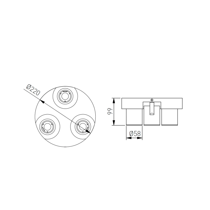 GTV Lighting - Luminaire plafond BLINK 2 - 3xGU10 - Noir - Réf : OS-BLND50W3-00