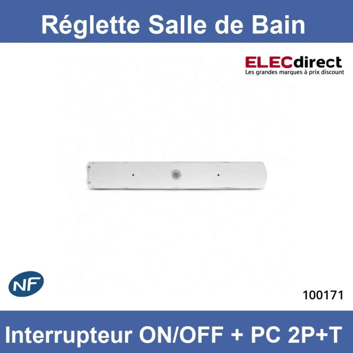 Miidex - Réglette LED Salle de Bain + Interrupteur ON/OFF + PC 2P+T 16A - CCT - 8W - Réf : 100171