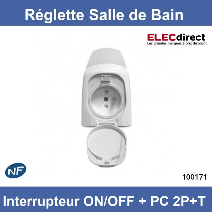 Miidex - Réglette LED Salle de Bain + Interrupteur ON/OFF + PC 2P+T 16A - CCT - 8W - Réf : 100171