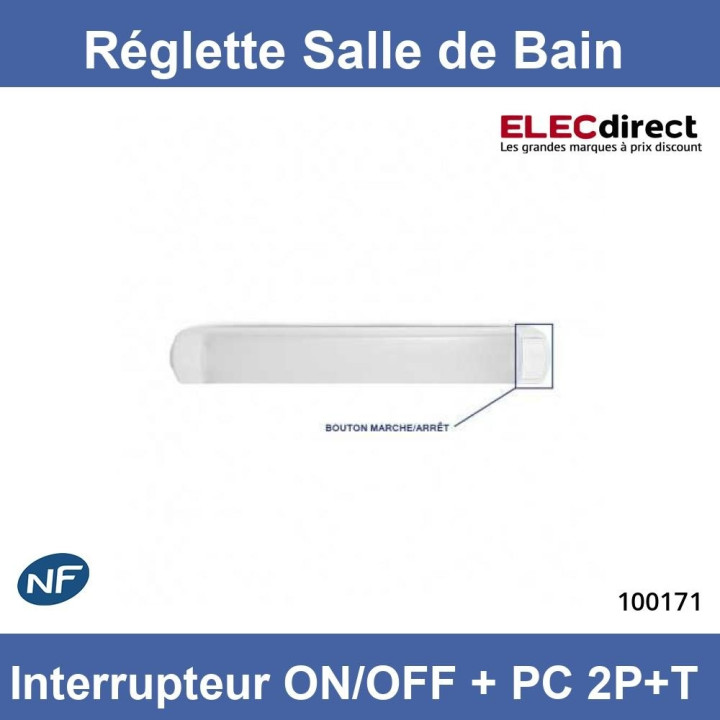 Miidex - Réglette LED Salle de Bain + Interrupteur ON/OFF + PC 2P+T 16A - CCT - 8W - Réf : 100171