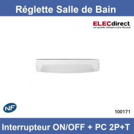 Miidex - Réglette LED Salle de Bain + Interrupteur ON/OFF + PC 2P+T 16A - CCT - 8W - Réf : 100171