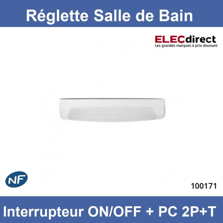 Miidex - Réglette LED Salle de Bain + Interrupteur ON/OFF + PC 2P+T 16A - CCT - 8W - Réf : 100171