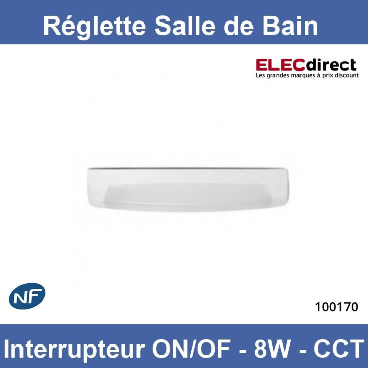 Miidex - Réglette LED Salle de Bain + Interrupteur ON/OFF - CCT - 8W - Réf : 100170