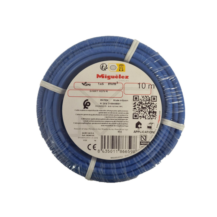 Fil HO7VR 6 mm2 rigide - Bleu - COURONNE DE 10M