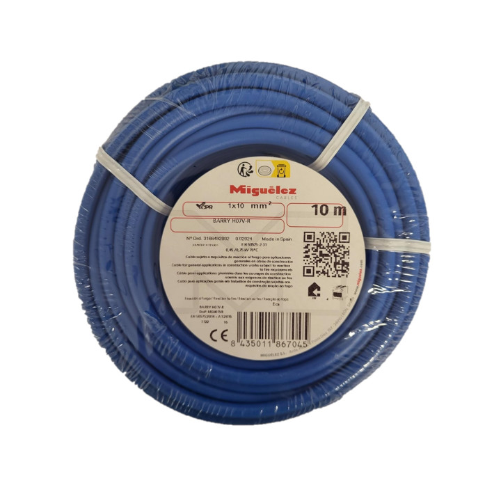 Fil HO7VR 10 mm2 rigide - Bleu - COURONNE DE 10M