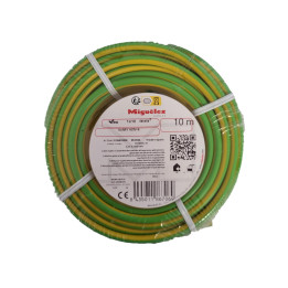 Fil HO7VR 10 mm2 rigide - V/J - COURONNE DE 10M