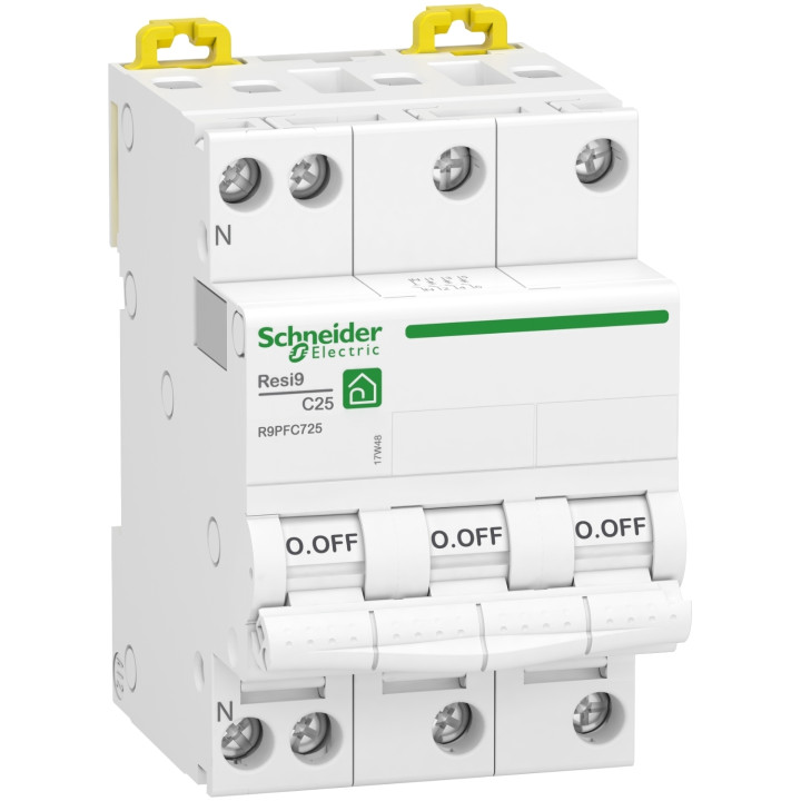 Schneider RESI9 - disjoncteur modulaire - 3P+N - 25A - courbe C - peignable - Réf : R9PFC725