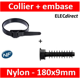 Ram - Collier de fixation nylon - noir - 180x9 + Embase D.8mm - Collier x100 (59118) +Embase x100 (59230)