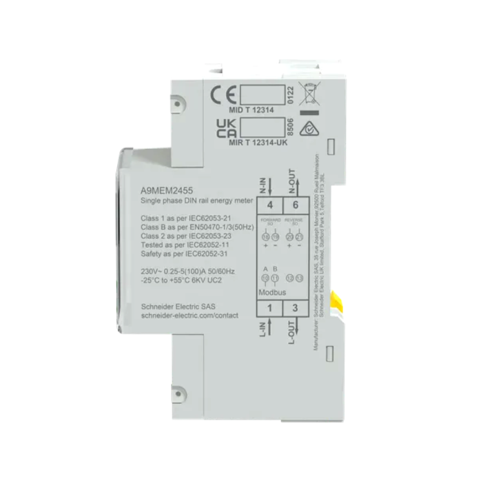 Schneider - Acti9 iEM - compteur d'énergie mono - 100A - afficheur Modbus - Réf : A9MEM2455