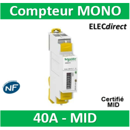 Schneider - iEM Compteur d'énergie mono iEM2000 40A, MID- Acti 9 - A9MEM2000