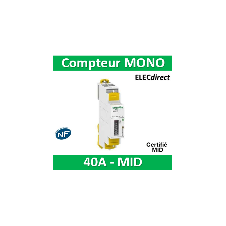 Schneider - iEM Compteur d'énergie mono iEM2000 40A, MID- Acti 9 - A9MEM2000