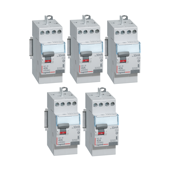 LEGRAND - LOT de 5 inter différentiels DX3 - ID 2x40A - 30mA AC - 411611 X 5