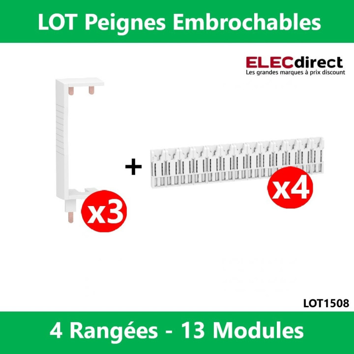 Schneider - LOT - Peignes Vert. + Hor. XE 13M pour tableaux 4 rangées - R9EXHS13x4+R9EXVx3